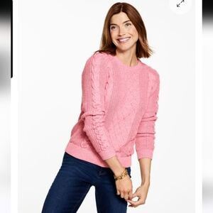 Talbots New Pink Cable Knit Crewneck Sweater PM